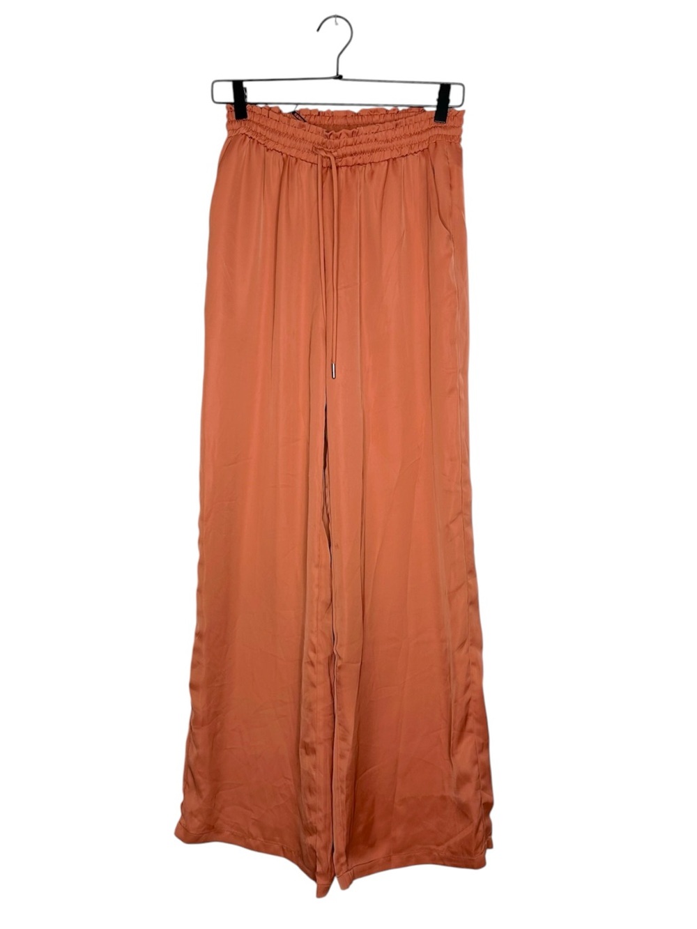NWT Deluc Terracotta Wide Leg Satin Pants High Rise Drawstring Small Minimalist